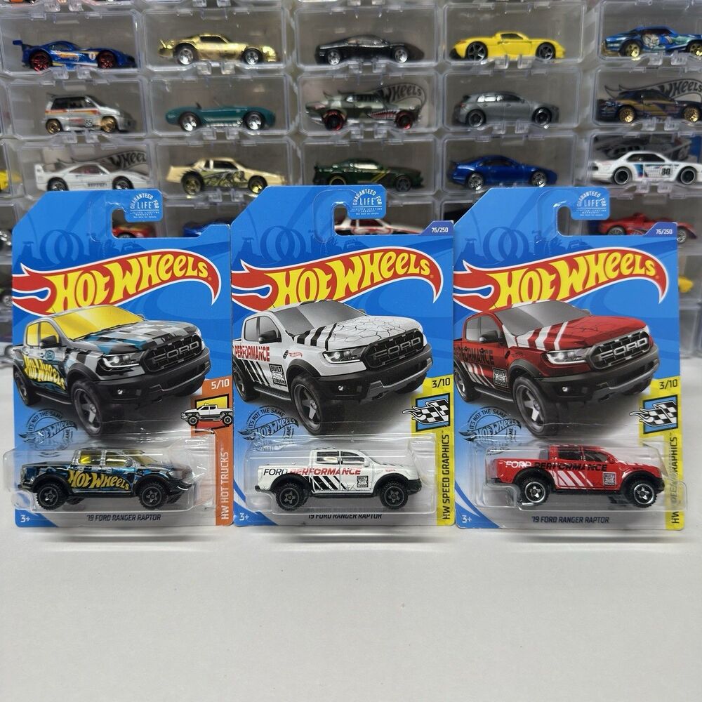 Hot Wheels Ford Ranger Raptor Lot 3 White Red Blue Speed Graphics Truck